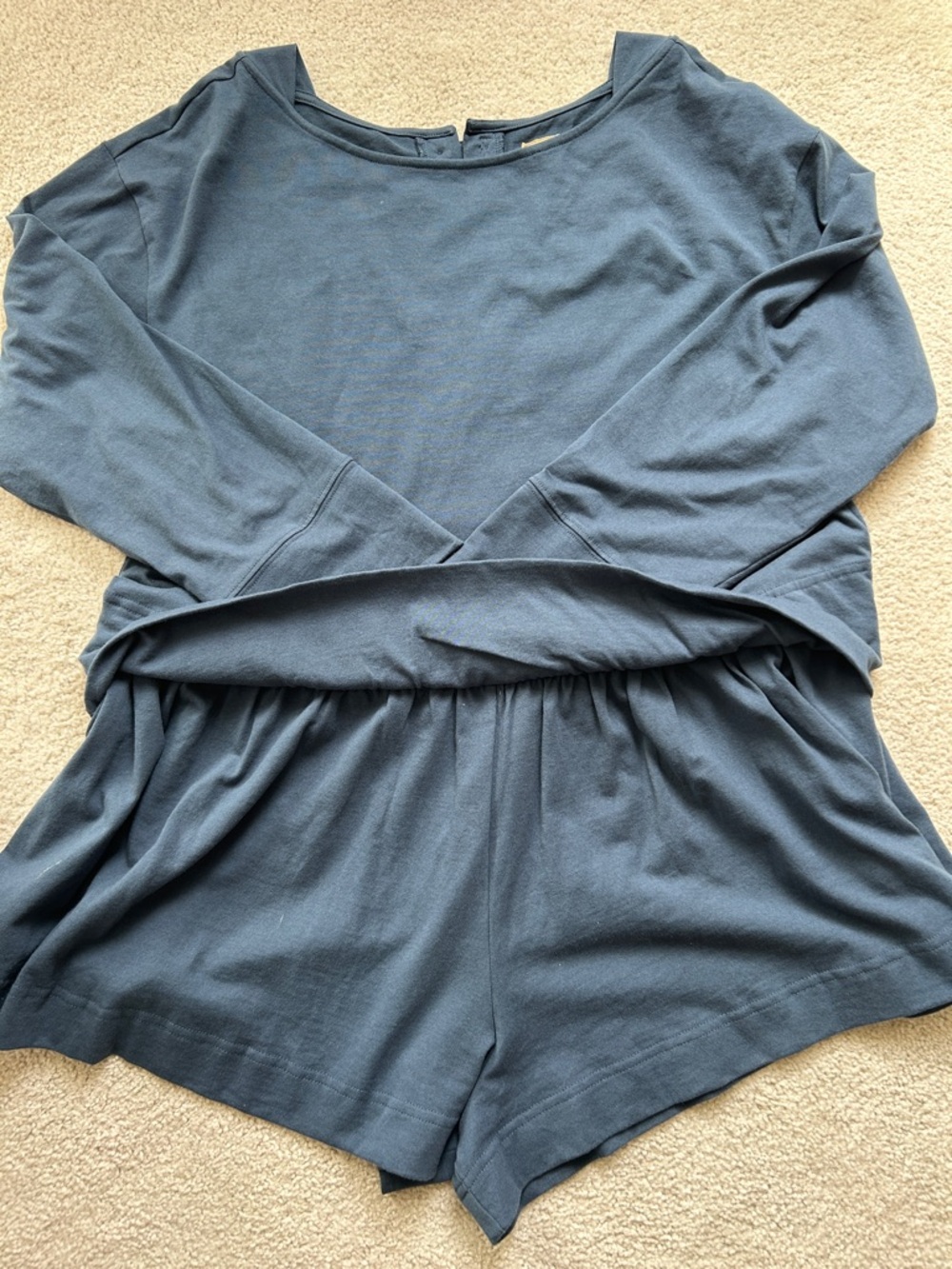 Women’s Free People Slate Blue Long-Sleeve Peplum Romper, Size L - Picture 7 of 8